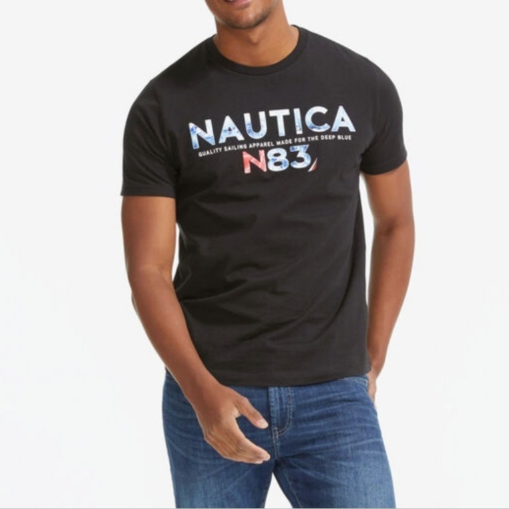 NWT Nautica N83 Ocean Pattern Graphic Tee Black‎ XXL